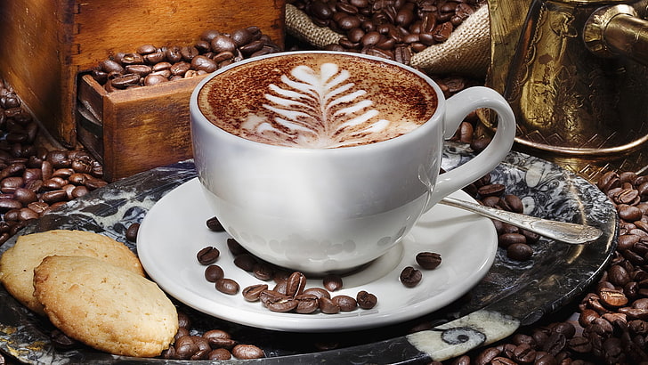 cappuccino, coffee, cocoa, cup, drink, espresso, beverage, cafe, HD wallpaper