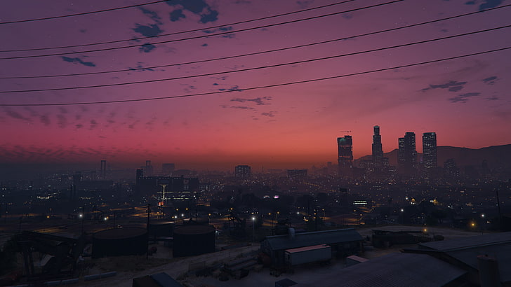 brown concrete high-rise buldings, Grand Theft Auto V, cityscape, HD wallpaper
