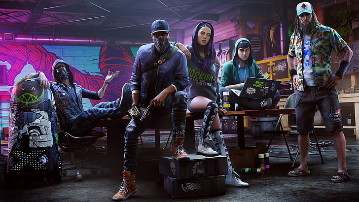 people sitting and standing painting, Watch_Dogs 2, video games, HD wallpaper
