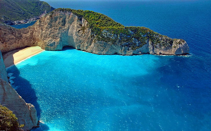 body of water, beach, cliff, summer, turquoise,  Zakynthos, nature, HD wallpaper