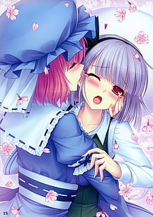 HD wallpaper: anime, art, blossoms, cherry, couple, flowers, girl, kissing  | Wallpaper Flare