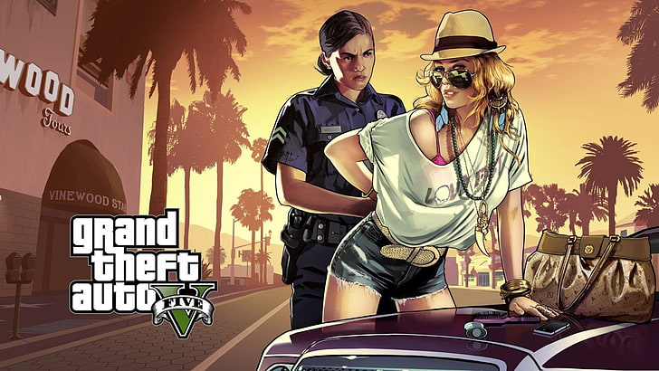 Grand Theft Auto Five poster, Grand Theft Auto V, Rockstar Games, HD wallpaper
