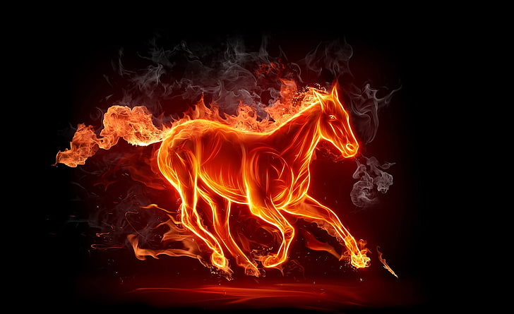 Horse Fire, flame horse digital art, Elements, burning, heat - temperature, HD wallpaper