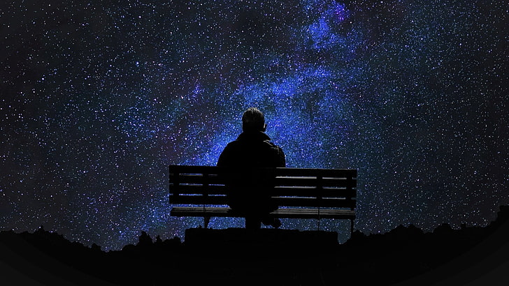 HD wallpaper: Men, Alone, Bench, Lonely, Man, Night, Sky, Starry Sky, Stars  | Wallpaper Flare