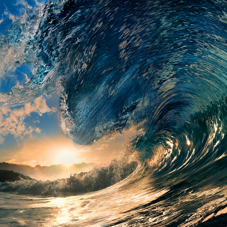 sea waves, the sun, landscape, the ocean, surfing, beautiful nature, HD wallpaper