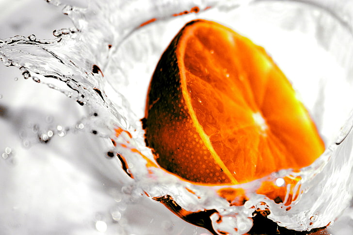 orange, liquid, water, fruit, food, close-up, food and drink, HD wallpaper