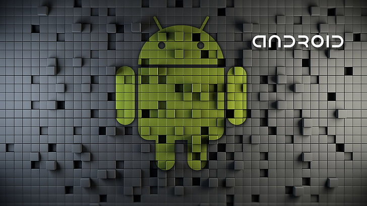 Android clip art, green, blue, mosaic, technology, internet, pixelated, HD wallpaper