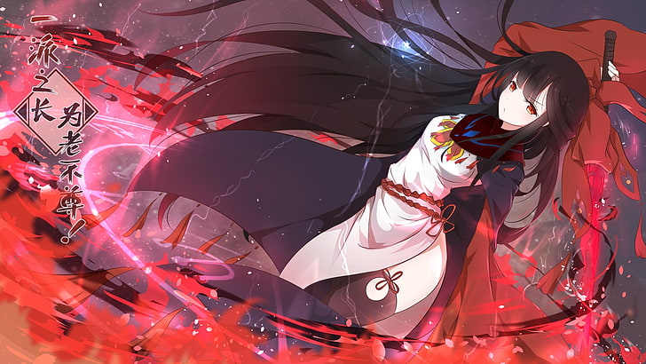 HD wallpaper: anime, anime girls, long hair, black hair, sword, weapon, red  eyes | Wallpaper Flare