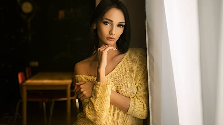 Kseniya Alekseevskaya, women, Sergey Fat, portrait, sweater, HD wallpaper