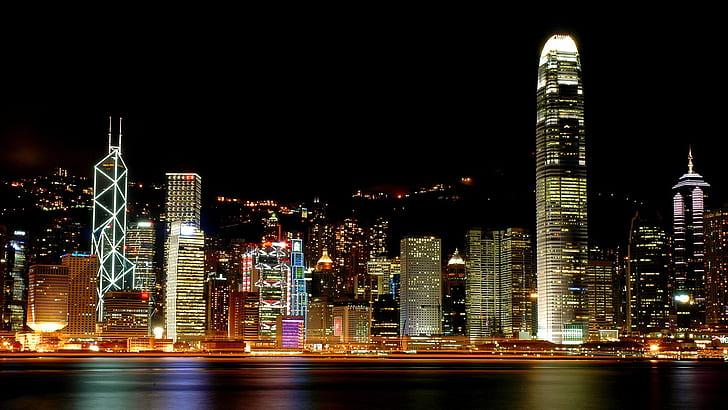 HD wallpaper: skyline, night, Victoria Harbour, Hong Kong | Wallpaper Flare