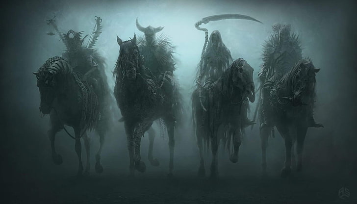 artwork, horse, warrior, digital art, illustration, Four Horsemen of the Apocalypse