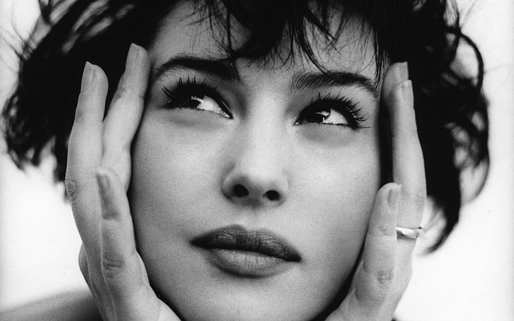 women monica bellucci actress models celebrity short hair grayscale faces 1920x1200  People Actresses HD Art