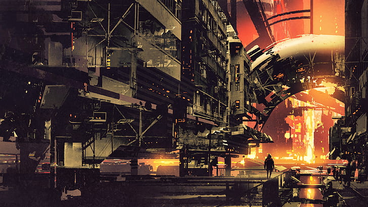 artwork, futuristic city, cyberpunk, science fiction, digital art, HD wallpaper