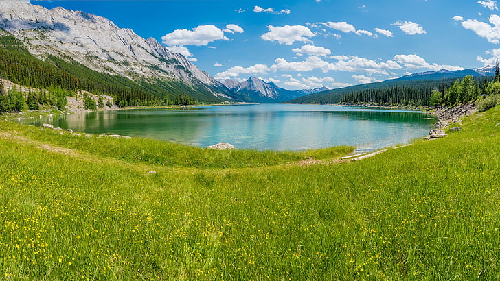 Panoramic Medicine Lake In Jasper National Park Alberta Canada Desktop Hd Wallpapers For Mobile Phones And Computer 3840×2160, HD wallpaper
