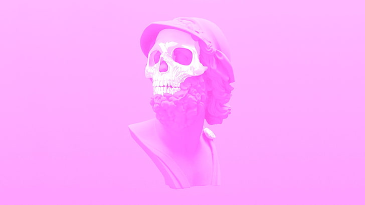Pink, skeleton, skull, vaporwave, HD wallpaper
