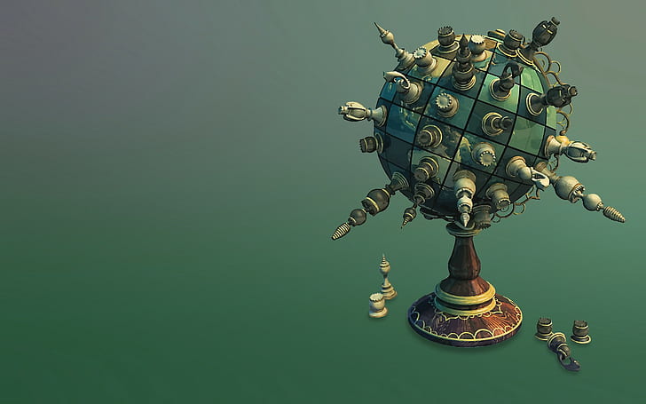 chess, sphere, simple background, digital art