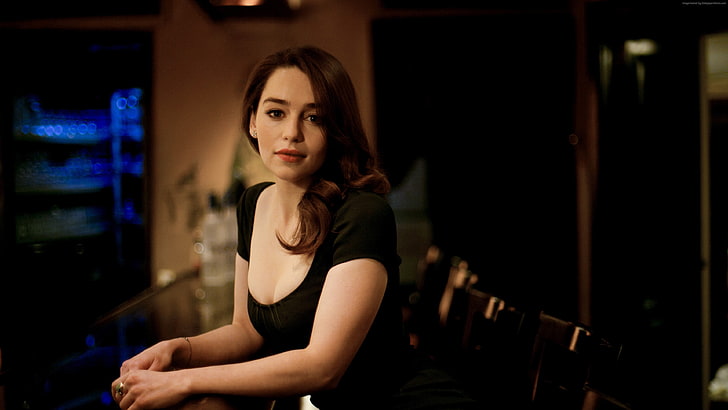 Emilia Clarke, celebrity, actress, brunette, brown eyes, red lipstick, HD wallpaper