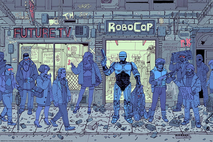 RoboCop, robocop 2, Retrowave, retro science fiction, Retro style, HD wallpaper