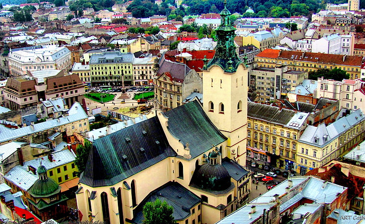 Lviv, Ukraine, beige concrete building, Europe, Others, building exterior, HD wallpaper