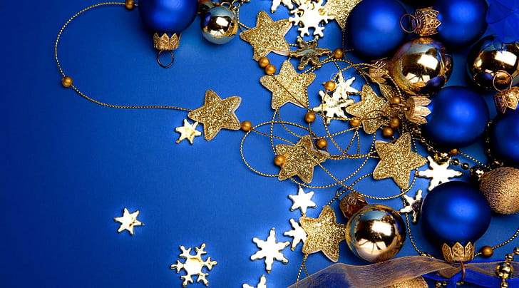 christmas decorations, stars, gold, holiday, christmas, mood, new year, HD wallpaper
