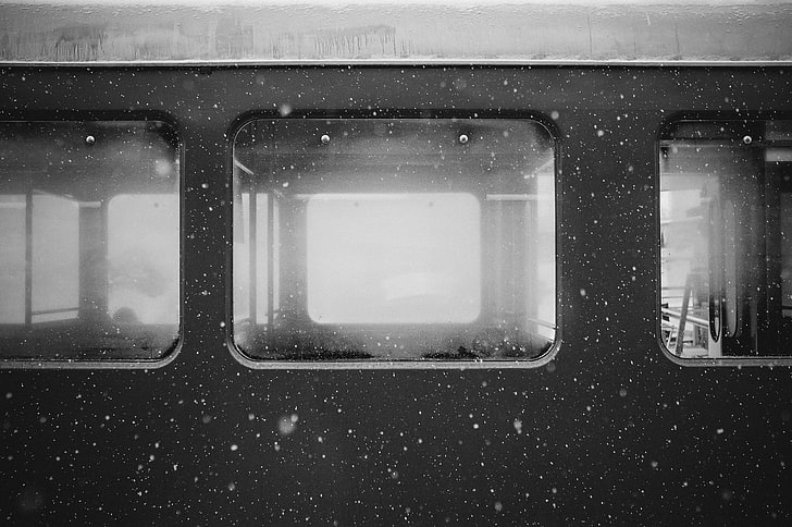 train station, snow flakes, window, no people, glass - material