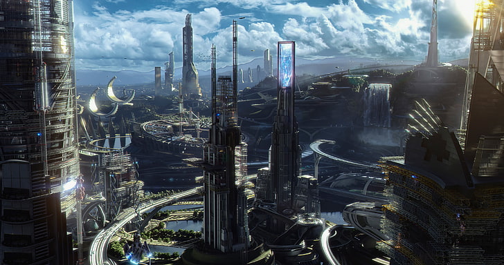 high-rise buildings photography, fiction, Tomorrowland, Future earth, HD wallpaper