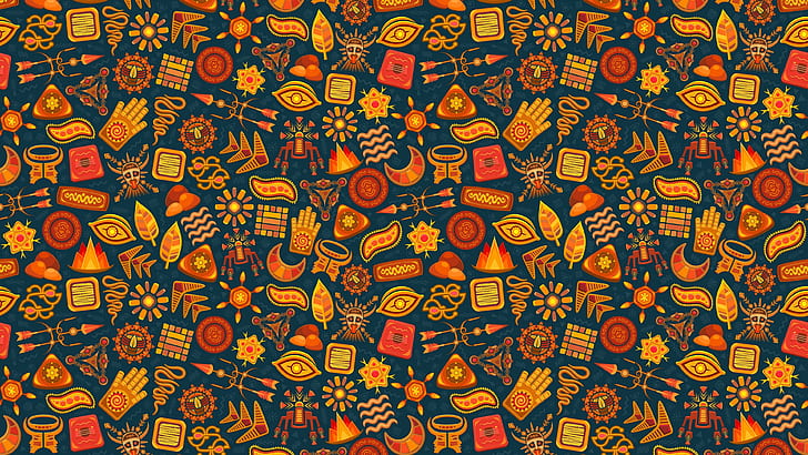 yellow, pattern, orange, art, design, tribe, modern art, tribal, HD wallpaper