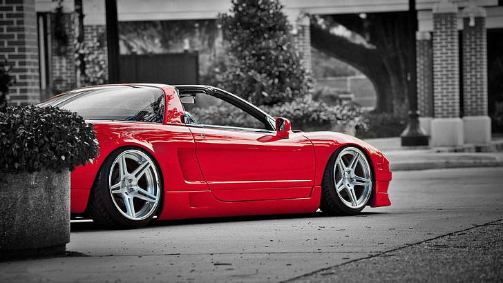 red and white coupe car, selective coloring, vehicle, acura, Honda NSX, HD wallpaper