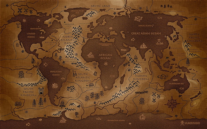 map, inverted, world map, Vladstudio, history, artwork, reversed, HD wallpaper