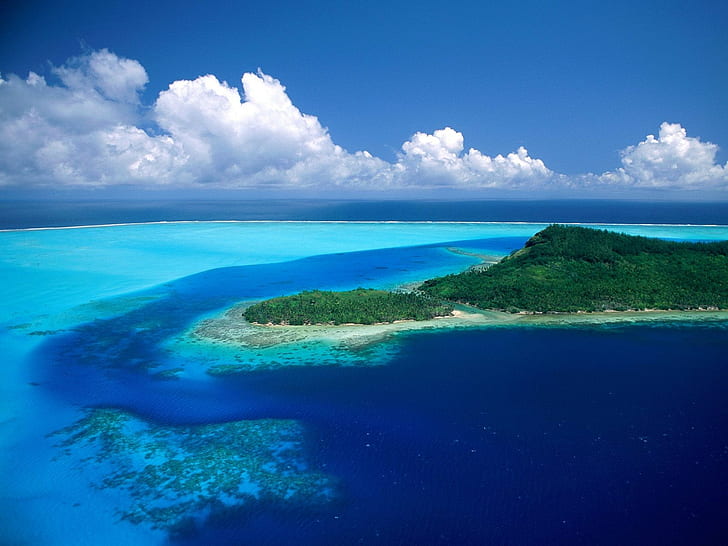 coast, island, lagoon, sea, tropical, coral reef, HD wallpaper
