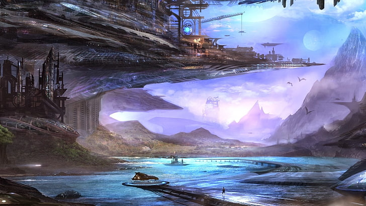 white boat, science fiction, futuristic, fantasy art, space, artwork