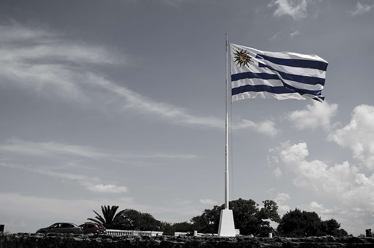 america, clouds, flag, flag pole, sky, uruguay, patriotism