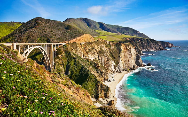 California, bridge, nature, sky, sea, HD wallpaper