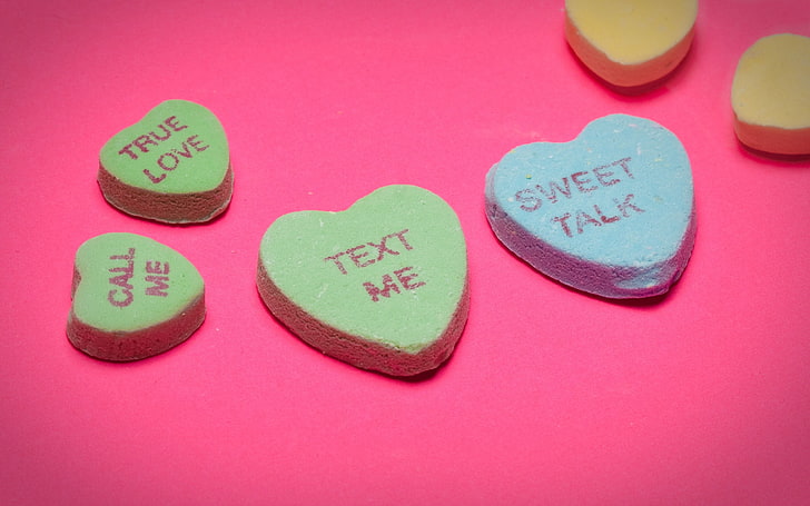 six heart candies, love, acceptance, bright, heart Shape, romance, HD wallpaper