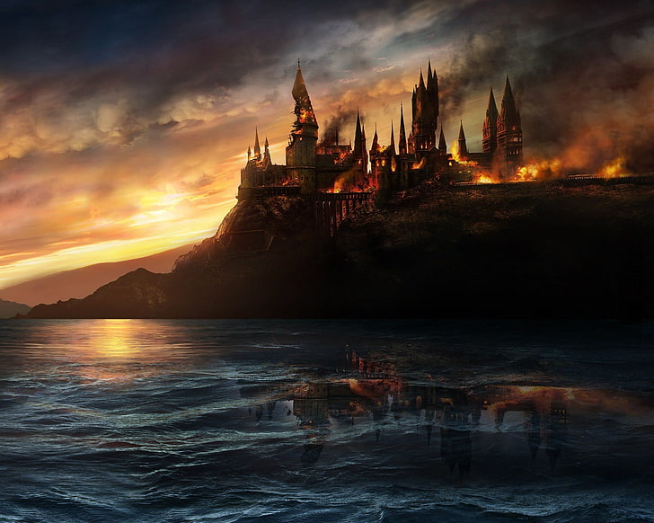 castle near body of water digital wallpaper, Hogwarts, Harry Potter, HD wallpaper