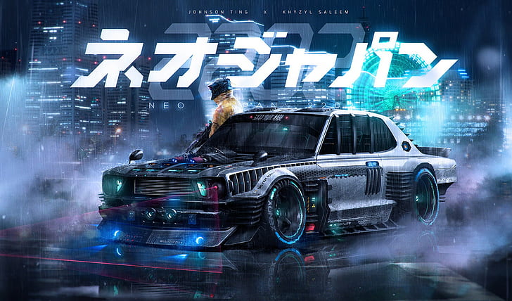 artwork, BMW M3 E30, render, Khyzyl Saleem, Neo Japan 2202, HD wallpaper