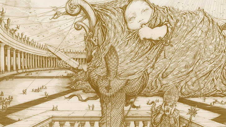 baby on animal back sketch illustration, Ghost B.C., Infestissumam