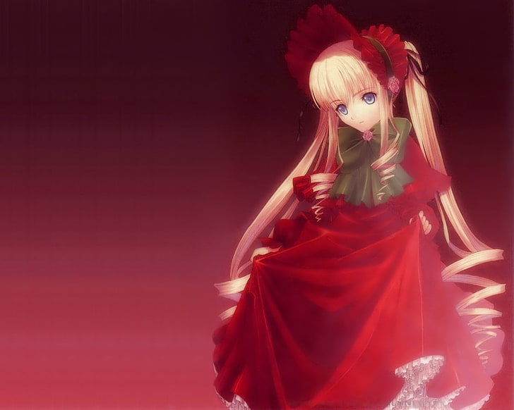 red dressed female anime character, taka tony, rozen maiden, shinku, HD wallpaper