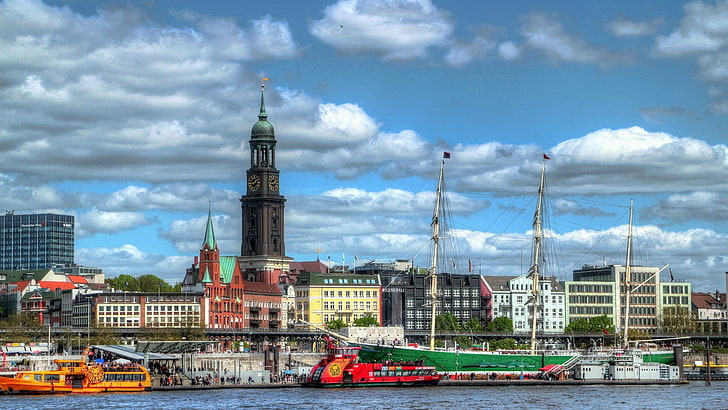 city, cityscape, architecture, sky, building, Hamburg, Germany, HD wallpaper