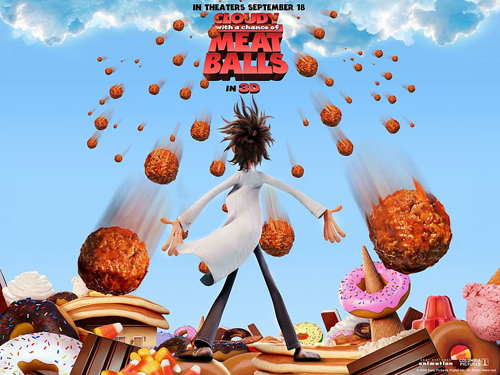Movie, Cloudy With A Chance Of Meatballs, Flint Lockwood, low angle view, HD wallpaper