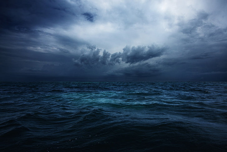 body of water, sea, clouds, nature, dark, sky, horizon, cloud - sky, HD wallpaper