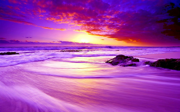 Earth, Sunset, Beach, Cloud, Horizon, Ocean, Purple, Sea