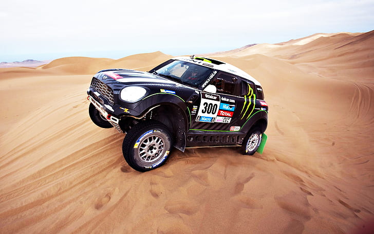 Mini Cooper Rally, sand dune, HD wallpaper