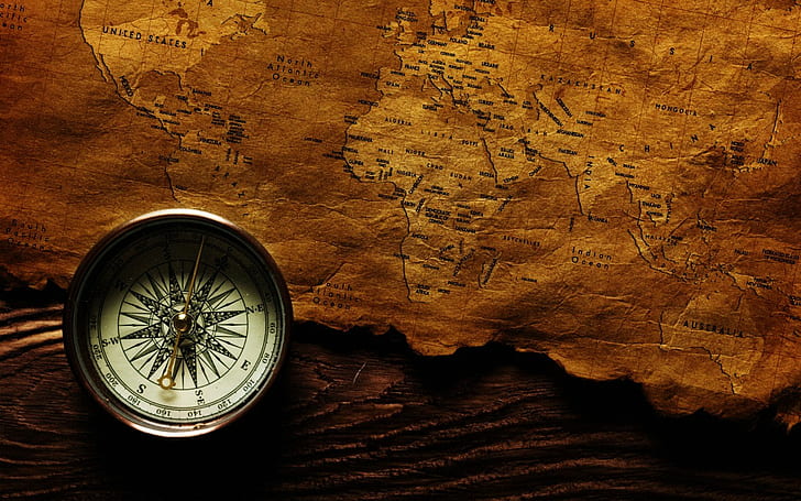 vintage, world map, old map, compass