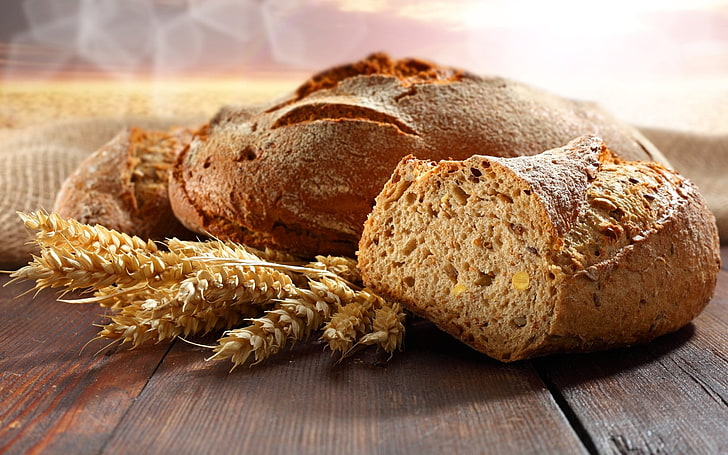 wheat bread, table, ears, bokeh, food, loaf of Bread, freshness, HD wallpaper