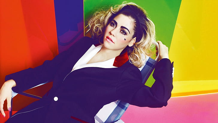 Marina and the Diamonds, women, hairband, pink lipstick, colorful, HD wallpaper