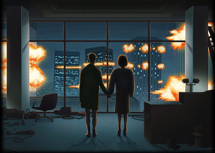 explosion, movies, artwork, holding hands, Fight Club