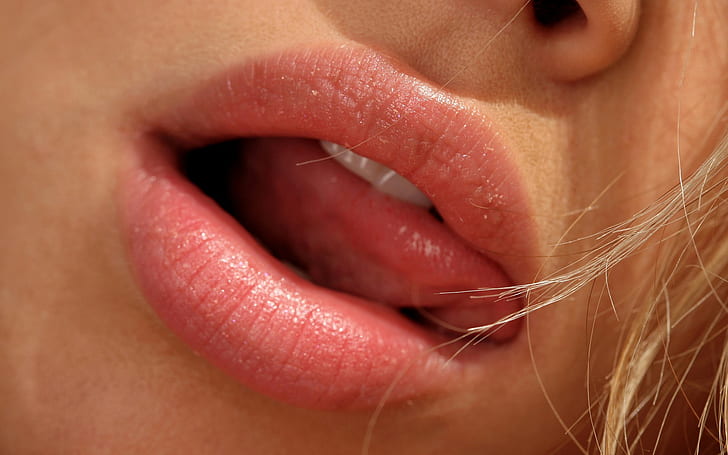 model, blonde, mouth, tongues, women, closeup, lips, HD wallpaper