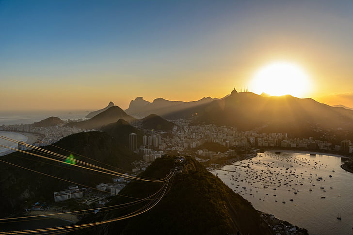 Cities, Rio De Janeiro, Brazil, Sugarloaf Mountain, Sunset