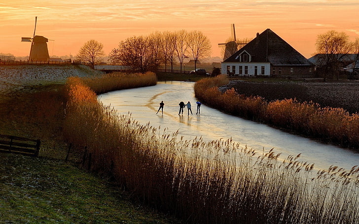 Netherlands, landscape, ice skate, built structure, water, architecture